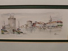 Acuarela franceza semnata cu titlul Rochelle Port